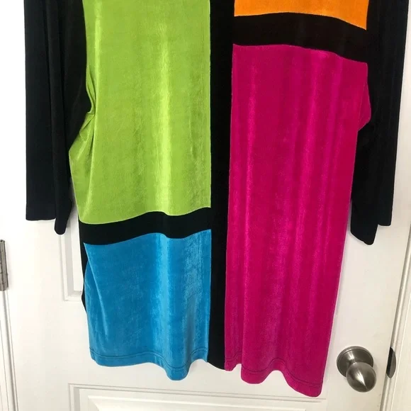 VINTAGE MOD 90’s Y2K Art Deco Geometric Color Blocking Multicolor 3/4 Sleeve Top - Picture 4 of 9